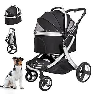 Pet Stroller for Middle Dogs zipperless with cat Storage Basket one-Hand Folding Device Cats Dog Stroller