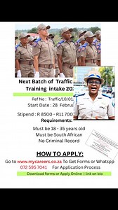 APPLY 👉 www.mycareers.co.za Learnership programme Apply for Traffic Officer learnerships 2026 intake #jobsearch #job #traffic #trafficofficer | Job sharing database