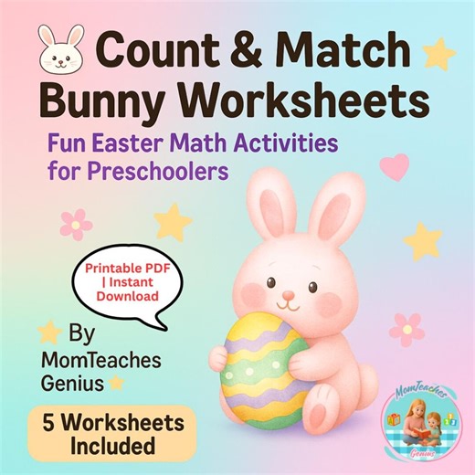 Count and Match Bunny Worksheets | Fun Easter Math Activities for Preschool | Printable Counting PDF - Etsy