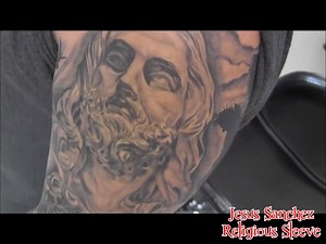 20 reactions · 3 comments | Just a quick video showing the completed religious-themed sleeve for Andy. By: Jesus Sanchez #tattoo #tattoovideo #religioustattoo #religioussleeve #wyldesydes #blackandgray #blackandgraytattoo #tattooshop #tattooartist | Wylde Sydes Tattoo & Body Piercing | Facebook