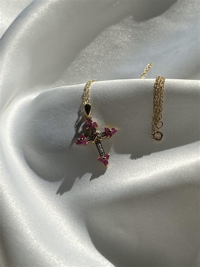 Stunning 9 Carat Ruby and Diamond Yellow Gold Cross Necklace - Etsy