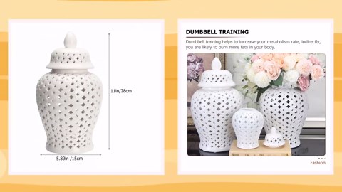 VOSAREA Ginger Jar Traditional Pierced Ginger Jar with Lid Ceramic Vase Carved Lattice Decorative Temple Jar White Ginger Jars for Home Decor