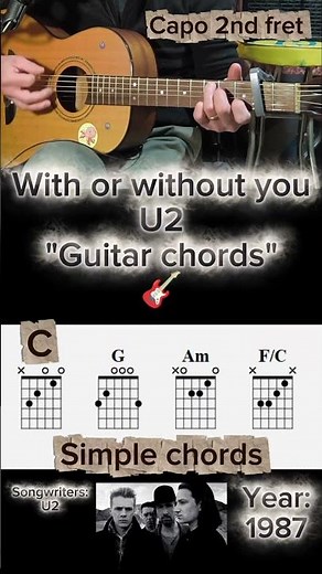 With or without you (U2) TUTORIAL 🎸 #guitartutorial #tutorialchitarra