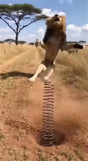 🤣 SPRING TRAP PRANK! Lion Launched into Air! 🦁✈️ 스프링 함정 대성공! 하늘로 날아간 사자!