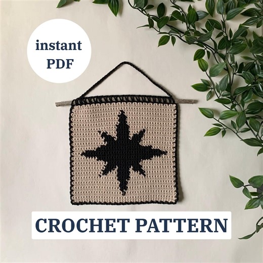 Tapestry Crochet Pattern | Eight Point Star Minimal Wall Hanging | Over the Bed Crochet Wall Art | Instant Download English PDF - Etsy