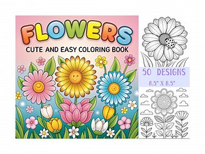 Cute and Easy Flowers Coloring Book 50 Floral Designs Printable Digital Download for Adult and Kids 8.5 X 8.5'' - Etsy