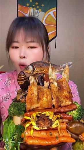 Giant food fish fat, fried small crucian carp, sausage rings | Zhou Mukbang