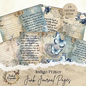 Indigo Floral Prayer Junk Journal Pages: Bible Verse Ephemera (digital Download) - Etsy