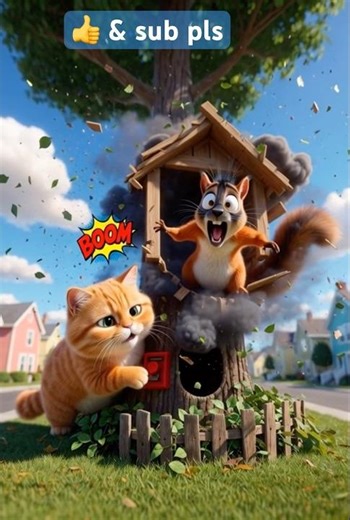 Squirrel explodes cat house then cat takesrevenge#shorts#shortsfeed #shortvideo#ai#comedy#catshorts