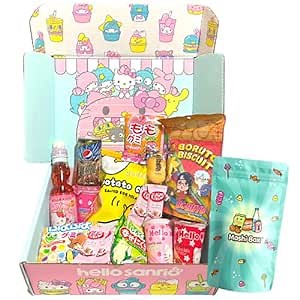 Sanrio x Mashi Box Mystery Asian Snack Box - 55 Total Pieces with at least 1 Drink and 6 Full-Sized Items, 40 Candies, and 8 Snacks