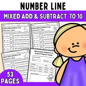 Mixed Addition & Subtraction to 10 Number Line Worksheet | No Prep Math Practice