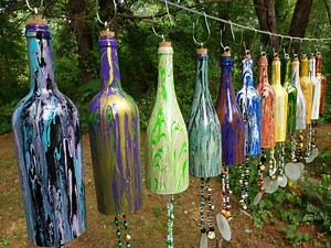 Wine Bottle Wind Chimes for Outdoors Upcycled and Hand Painted Gift - Etsy