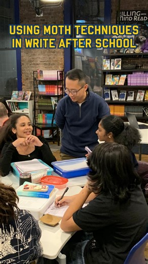 826NYC & The BSSCo. on Instagram: "For 826NYC Teaching Artist @rogerlamwrites, the tools for crafting realistic fiction and real-life tales stem from sharing out loud at @mothstories events. This past week, we brought lessons from The Moth behind our secret door for our 6th-8th grade Write After School students! Using unique imagery, our young authors learned how to draw their readers in, and keep them listening. Learn more about Write After School at 826nyc.org/programs"