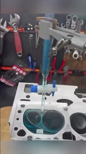 Measure combustion chamber volume and calculate engine compression ratio.