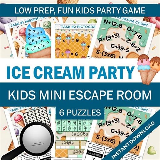 Ice Cream Party Printable Escape Room for Kids | Birthday Party Game | Homeschool Group Activity | Puzzle Challenge Ages 7-12 - Etsy