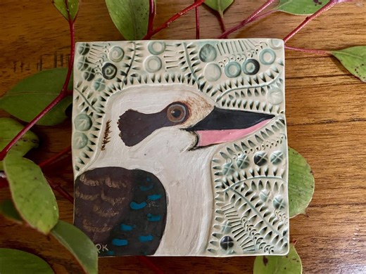 Handmade Rustic Green Ceramic Tile Artwork With Handpainted Kookaburra - Etsy
