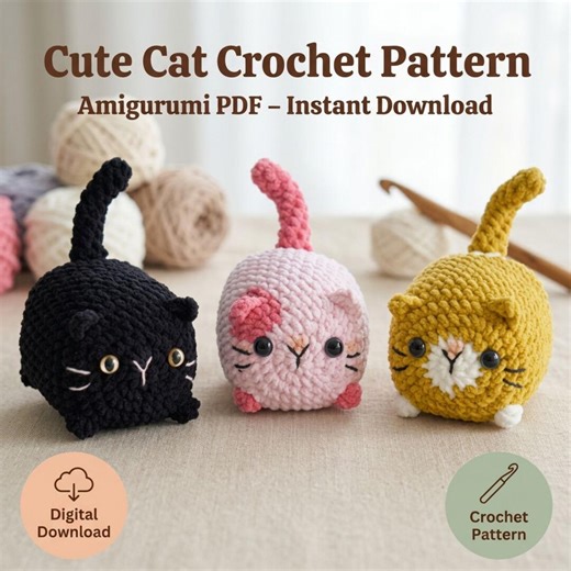Cat Crochet Pattern PDF, Amigurumi Kitty Plush Tutorial - Etsy