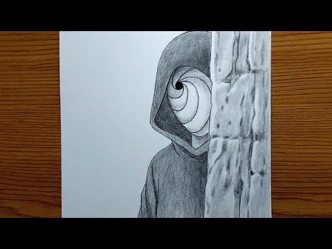 How To Draw Obito Uchiha Behind The Rock Wall || Easy Naruto Drawing