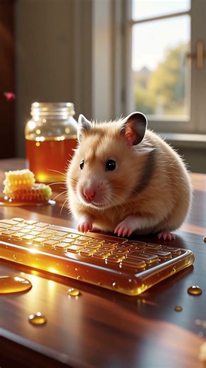 Hamster typing on a honey keyboard🐹🍯