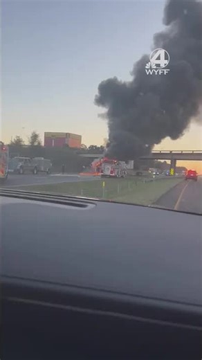 Tractor-trailer engulfed in flames on I-85