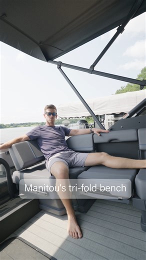 12K views · 60 reactions | The ultimate in versatile seating: The Manitou Cruise with Tri-Fold Bench option!  Whether you're hosting a family outing or a day with friends, this innovative feature transforms your pontoon into a customizable oasis. From relaxing lounging to spacious gatherings, every adventure is elevated with comfort and style. Ready to experience the next level of pontoon luxury? | Manitou Pontoon Boats | Facebook