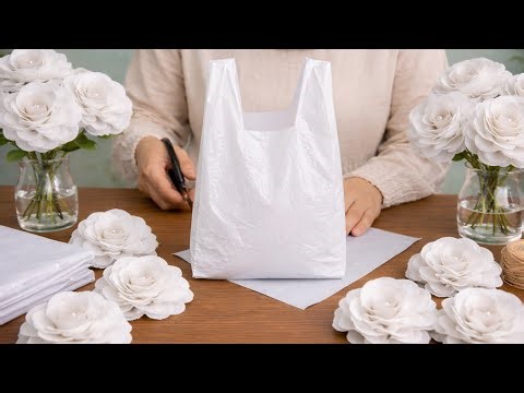 How to make flower from shopping bags/EASY POLY BAG & PLASTIC SHOPPING BAG ROSE FLOWER MAKING