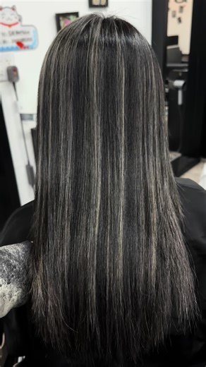 Ash Blonde Highlights with Black Base Color at S&M Hair Salon