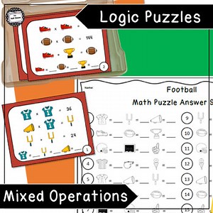 Football Math Logic Puzzle Enrichment Activity Mixed Operations Task Cards