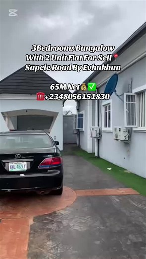 House For Sell With ALL The Properties. NOW Selling for 65M LAST✅ A STANDARD 3bedrooms bungalow and an additional 2 flats of 1bedroom and parlour selfcon each, built on a land measuring 80/100ft, in a very developed and accessible location, is available for sale along with ALL properties, the furniture, AC, 22 solar panels, Lister Generator, etc.😱😱 Note‼️ There's also properties in the two 1bedroom and parlor selfcon. Everything is going with the property. Location: Evhukun, by Sapele road Ben