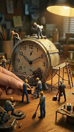 Miniature Workers Fix a Giant Clock 🕰️