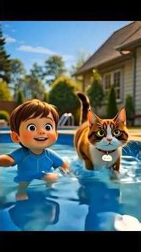 Toddler Swimming Pool Fun with Cute Cat 🐱 | Kids Summer Routine & Learning Video #shorts #kidsvideo