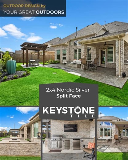 Keystone Tile on Instagram: "📸 Swipe through to see how Nordic Silver turns ordinary into unforgettable. 🔷Installed to perfection, this 2x4 Nordic Silver Split Face finish brings depth, movement, and a natural edge that elevates any design. Whether you’re framing a backyard, accent wall or crafting a standout feature, it’s the detail that makes all the difference. #keystonetileco #tileshowroom #naturalstonedesign #pooldeckdesign #backyardinspo #renovationideas #renovationinspiration #designins