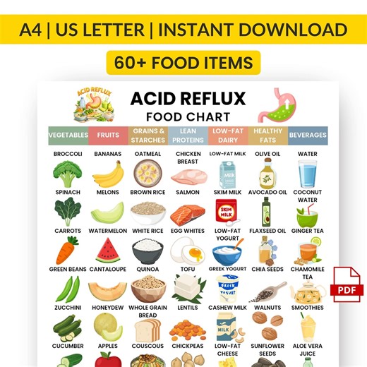 Acid Reflux Food Chart Printable | GERD Diet Chart | Reflux Food Chart | Heartburn Diet | Acid Alkaline Chart | Alkaline Food Chart - Etsy