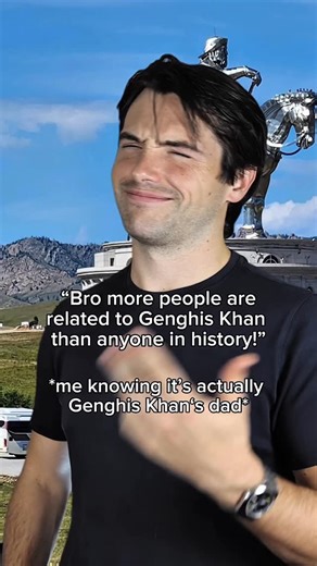 Carter Grimes on Instagram: "Send this to someone who’s related to Genghis! Everyone knows the stat about Genghis Khan. Roughly one in 200 men alive today carries his Y-chromosome. It sounds exaggerated. It sounds like myth. But it’s real. What people miss is where it actually starts. Genetically and historically, the trail doesn’t go back very far. There are no verifiable records before his father. No named ancestors. No traceable lineage. Which means, for all practical purposes, the bloodline