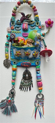 Hummingbird With Troll in the Garden - Spirit Guide - Polymer Clay With Recycled Jewelry. - Etsy