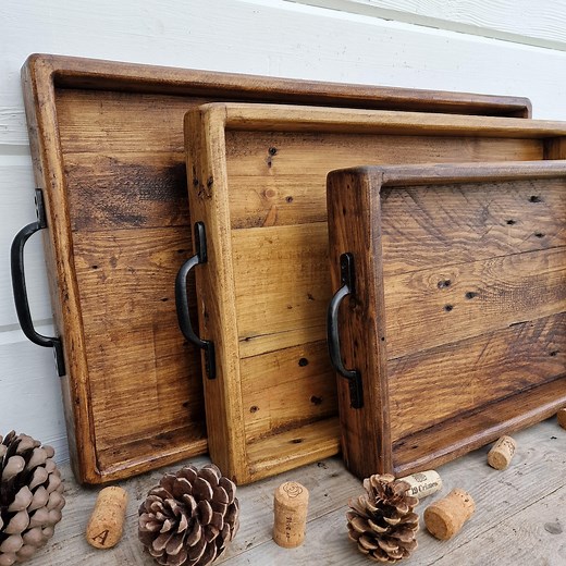 Large Rustic Reclaimed Wood Serving Tray / Hand Crafted Pallet Wood Tray / Farmhouse Tray / Ottoman Tray / Breakfast in Bed / Custom Tray - Etsy