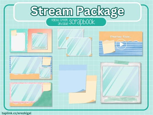 Scrapbook Stream Overlays for Twitch & Youtube | Cozy Cottagecore Bundle | Yellow, Green, Blue Theme - Etsy