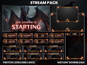 Fully Animated Fire Dragon Stream Pack | Animated Overlays | Animated Alerts | Animated Chat Overlay | Black Fire Dragon | Fire Overlay - Etsy