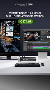 Need a cleaner, smarter way to manage multiple systems? Discover the ATEN 4K HDMI KVMP solution. Control two computers using one keyboard, mouse, and shared peripherals with the ATEN CS742H all while keeping your workspace streamlined and clutter-free. Supporting dual HDMI displays it can deliver ultra-crisp visuals perfect for design, engineering, and media production. Here are 3 key features that elevate your workflow: - Dual 4K HDMI Display Support – Enjoy ultra-clear visuals and high-refresh