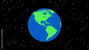Earth globein dark space. Flat planet Earth icon spin. Video available in 4K FullHD and HD 2d render animation footage