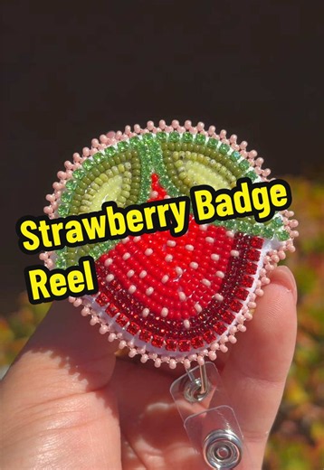 Strawberry Badge Reel!! #nativebeadwork #beadedearrings #beadedearringcheck #nativetiktok #beadedbadgereel