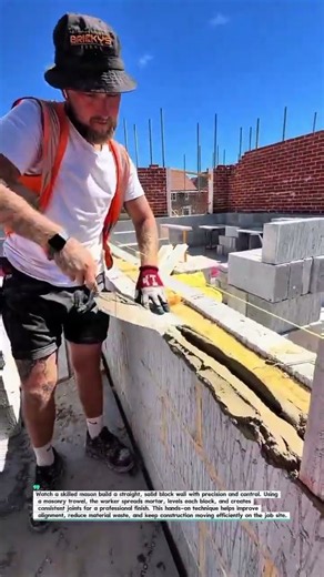 How Pros Build Block Walls Fast! 🧱 #Masonry #Construction #Shorts