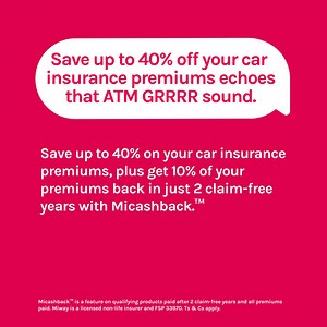 Save up to 40% on your car insurance premiums, plus get 10% of your premiums back in just 2 claim-free years with Micashback.™ | Miway