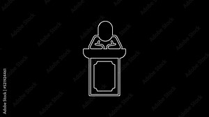 White line Auction auctioneer sells icon isolated on black background. Auction business, bid and sale. 4K Video motion graphic animation