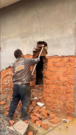 How to break a damaged wall with a hammer | Brick Wall Demolition #demolition #brocken #wall