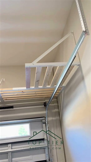 Massive Top Tier Garage Shelving Installation – American-Made Large Shelves Above Garage Door