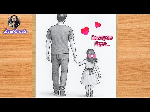 Father's day special drawing || Easy draw Father and Daughter -step bystep