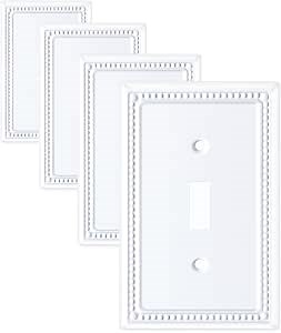 Metal Outlet Covers Wall Plates, White Beadboard Switch Plate Cover, Receptacle Light Switch Covers, Decorative Electrical Outlet Cover(1 Gang Toggle 4 Pack)