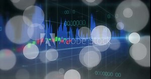 Stock market data and financial graph animation over bokeh lights