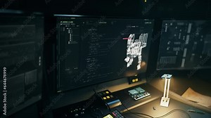 Entering digital code into the game development program. Developing the robot security characters using the digital code. Animating the robot by typing the code in the digital reality development app.